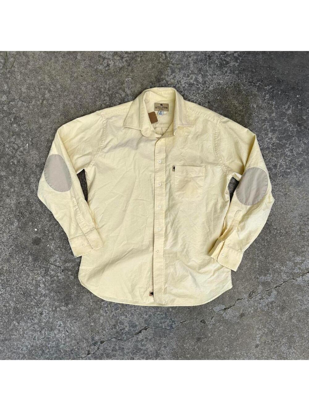 Buffalo Jackson Butter Yellow Button-Up Shirt with Elbow Patches Medium
